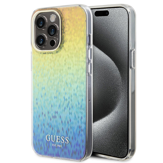 Hülle für Apple iPhone 15 Pro, Guess, IML Faceted Mirror Disco Iridescent, Mehrfarbig