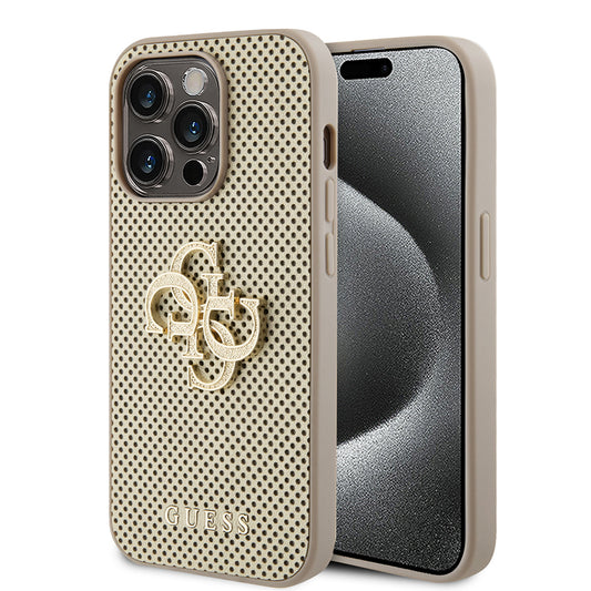 Hülle für Apple iPhone 15 Pro, Guess, Perforated 4G, Goldfarben