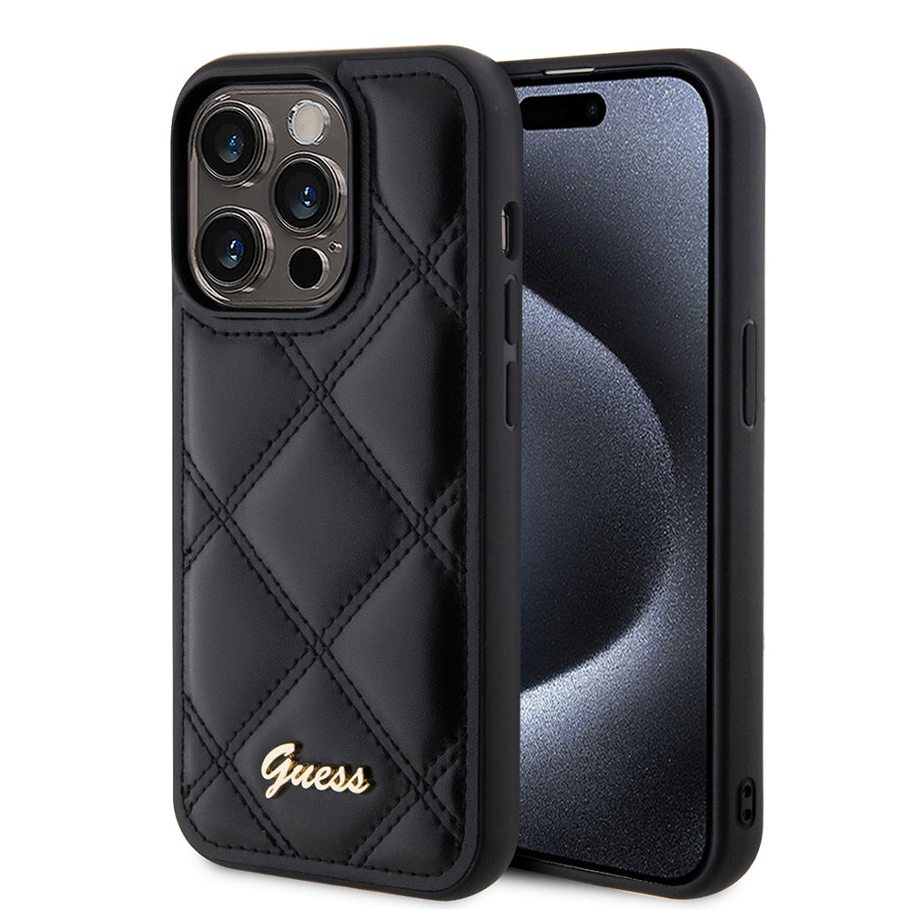 Hülle für Apple iPhone 15 Pro, Guess, Quilted Metal Logo, Schwarz