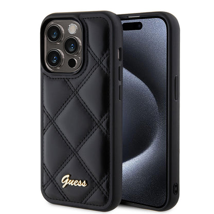 Hülle für Apple iPhone 15 Pro, Guess, Quilted Metal Logo, Schwarz