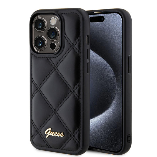 Hülle für Apple iPhone 15 Pro, Guess, Quilted Metal Logo, Schwarz