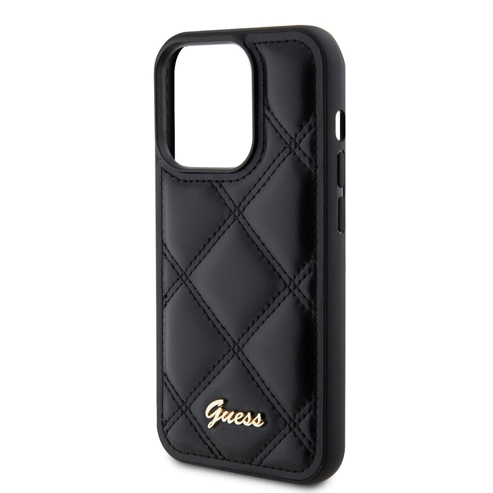 Hülle für Apple iPhone 15 Pro, Guess, Quilted Metal Logo, Schwarz