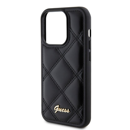 Hülle für Apple iPhone 15 Pro, Guess, Quilted Metal Logo, Schwarz