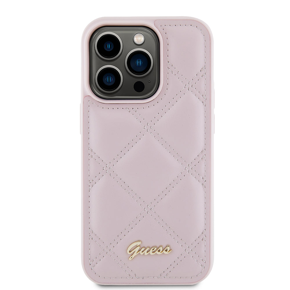 Hülle für Apple iPhone 15 Pro, Guess, Quilted Metal Logo, Rosa