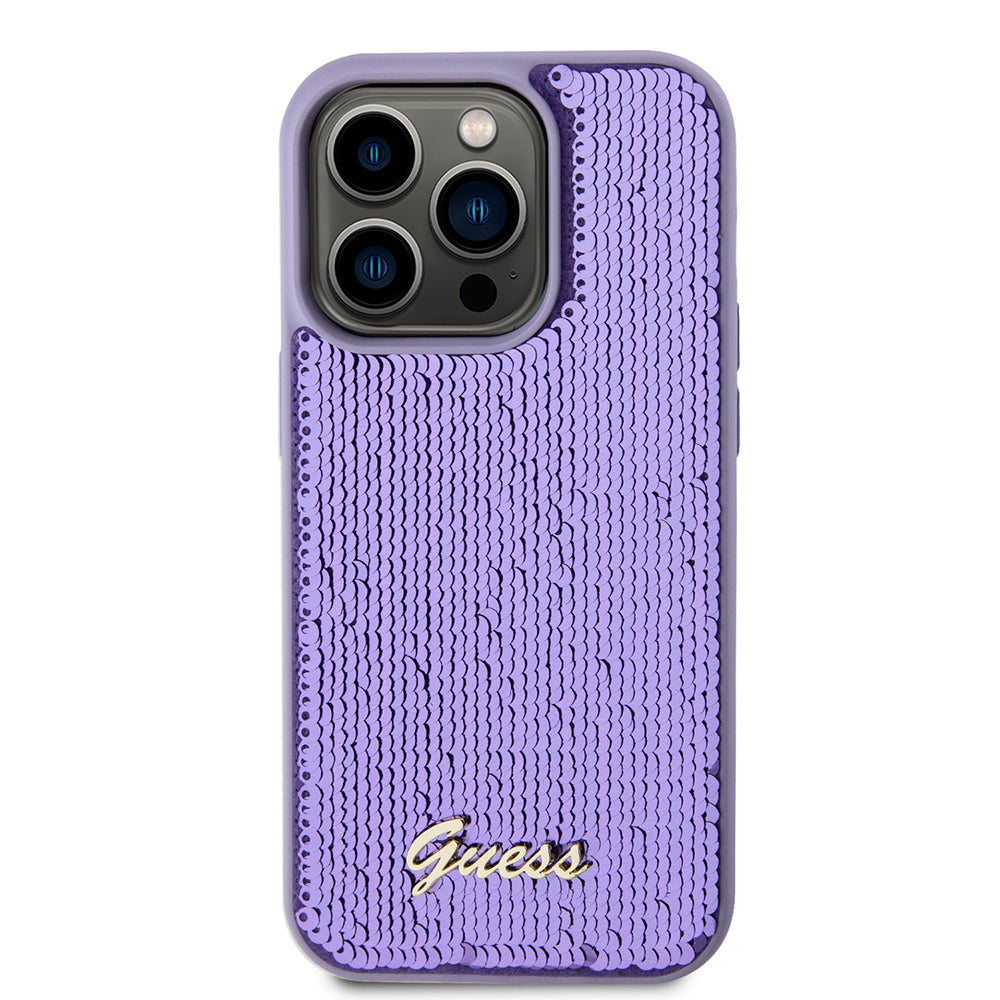 Hülle für Apple iPhone 15 Pro, Guess, Sequin Script Metal, Lila