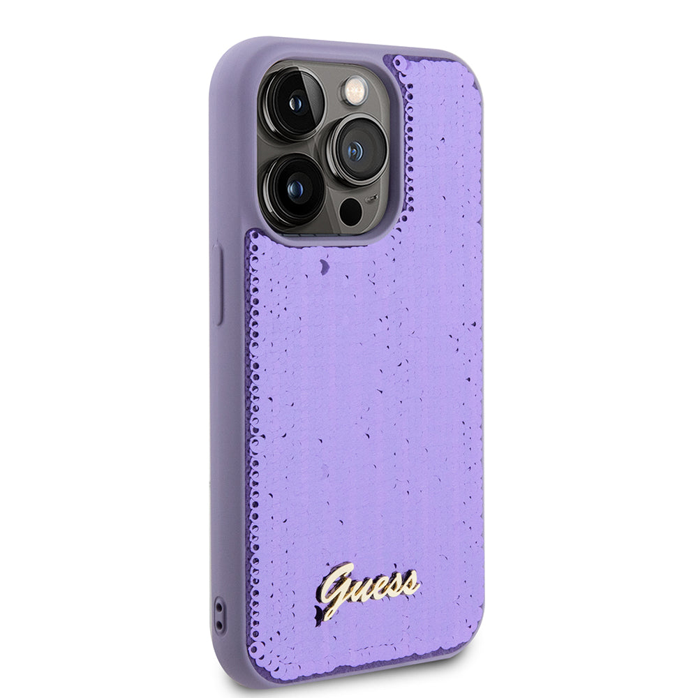 Hülle für Apple iPhone 15 Pro, Guess, Sequin Script Metal, Lila