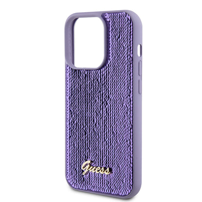 Hülle für Apple iPhone 15 Pro, Guess, Sequin Script Metal, Lila