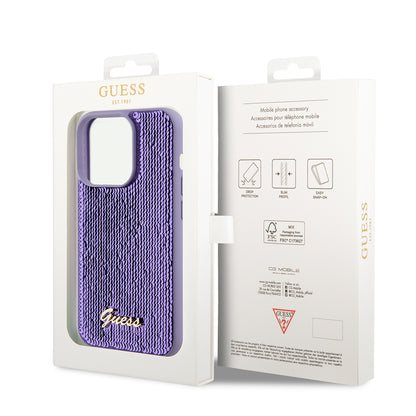 Hülle für Apple iPhone 15 Pro, Guess, Sequin Script Metal, Lila