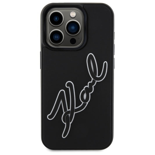 Hülle für Apple iPhone 15 Pro, Karl Lagerfeld, 3D Rubber Signature, Schwarz
