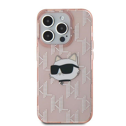 Hülle für Apple iPhone 15 Pro, Karl Lagerfeld, IML Luxury Monogram Choupette's Head, Rosa
