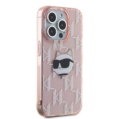 Hülle für Apple iPhone 15 Pro, Karl Lagerfeld, IML Luxury Monogram Choupette's Head, Rosa