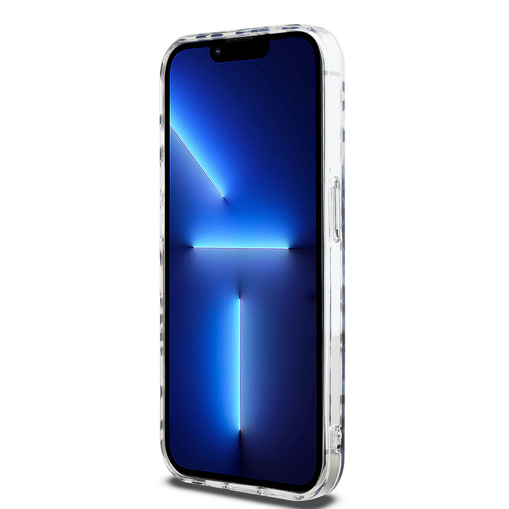 Hülle für Apple iPhone 15 Pro, Karl Lagerfeld, IML Luxury Monogram KL Muster mit Trageriemen, Schwarz