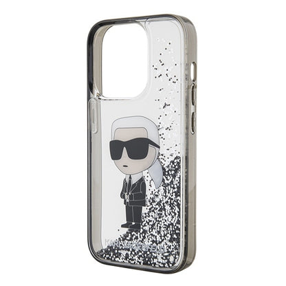 Hülle für Apple iPhone 15 Pro, Karl Lagerfeld, Liquid Glitter Ikonik Karl, Transparent