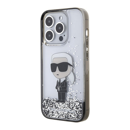 Hülle für Apple iPhone 15 Pro, Karl Lagerfeld, Liquid Glitter Ikonik Karl, Transparent