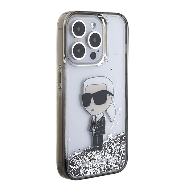 Hülle für Apple iPhone 15 Pro, Karl Lagerfeld, Liquid Glitter Ikonik Karl, Transparent