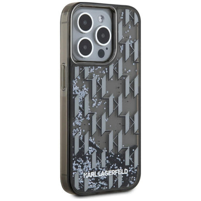Hülle für Apple iPhone 15 Pro, Karl Lagerfeld, Liquid Glitter Monogram, Schwarz