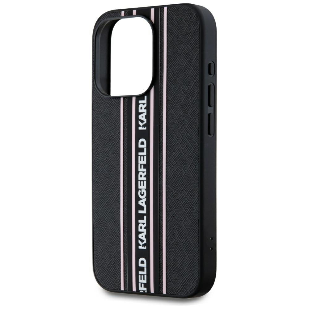 Hülle für Apple iPhone 15 Pro, Karl Lagerfeld, Saffiano Athleisure Stripes with Strap, Rosa