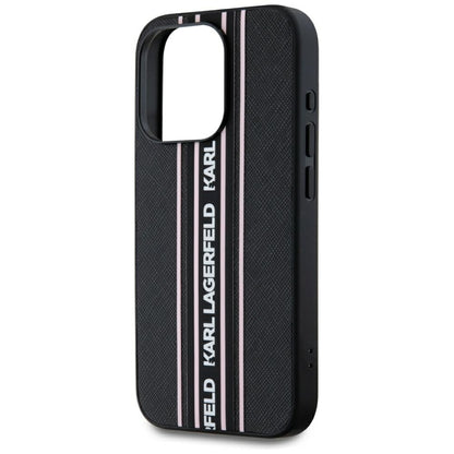 Hülle für Apple iPhone 15 Pro, Karl Lagerfeld, Saffiano Athleisure Stripes with Strap, Rosa