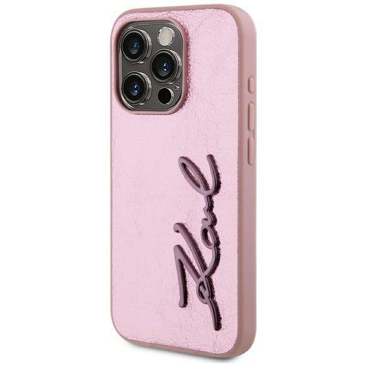 Hülle für Apple iPhone 15 Pro, Karl Lagerfeld, Metal Signature, Rosa