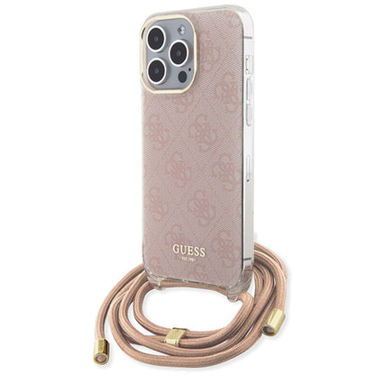 Hülle für Apple iPhone 15 Pro Max, Guess, Crossbody Cord 4G Print, Rosa