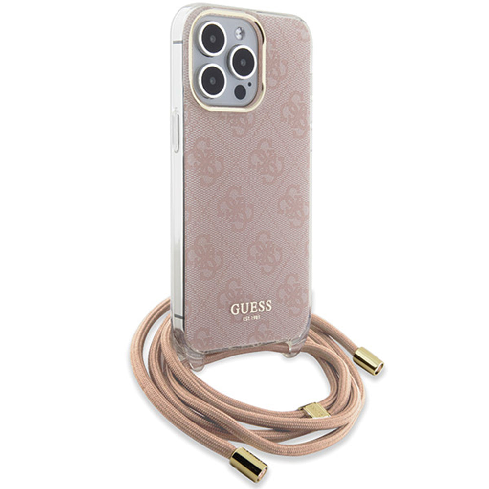 Hülle für Apple iPhone 15 Pro Max, Guess, Crossbody Cord 4G Print, Rosa