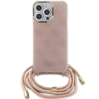 Hülle für Apple iPhone 15 Pro Max, Guess, Crossbody Cord 4G Print, Rosa