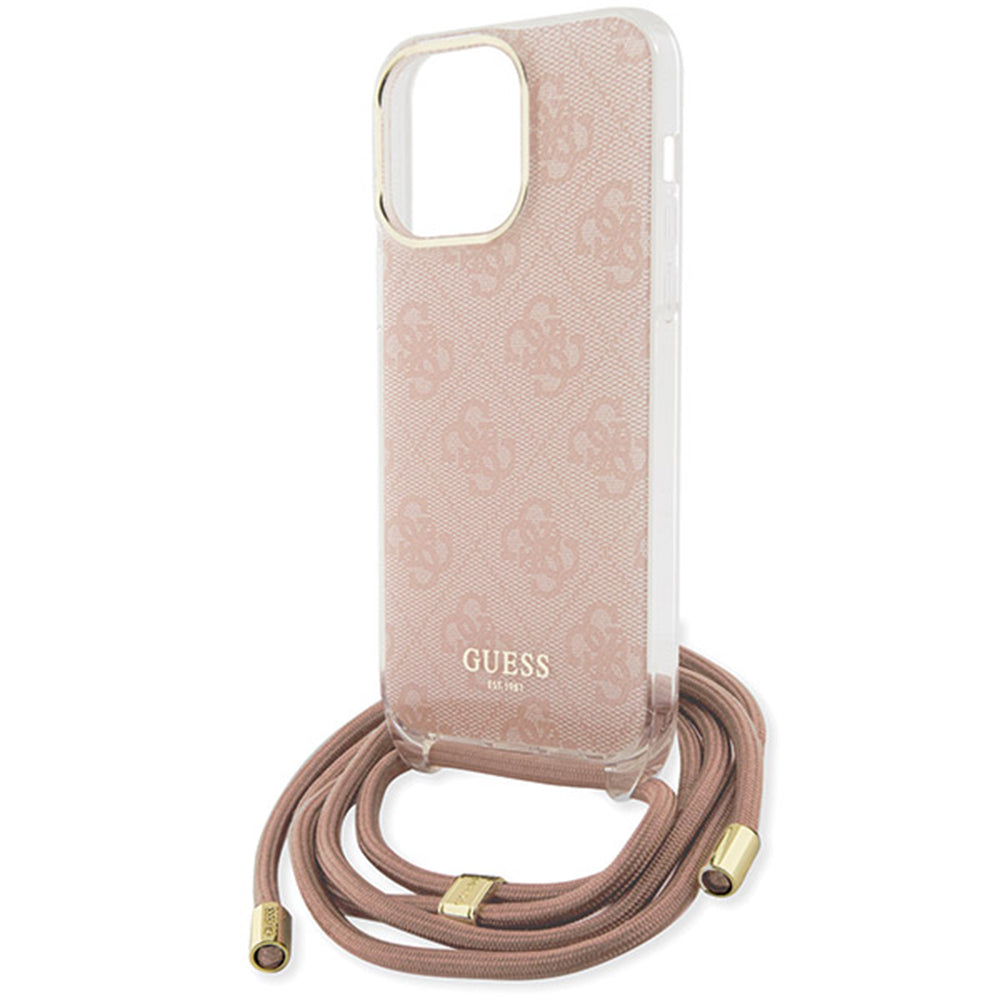Hülle für Apple iPhone 15 Pro Max, Guess, Crossbody Cord 4G Print, Rosa