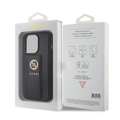 Hülle für Apple iPhone 15 Pro Max, Guess, Grip Stand 4G Saffiano Strass, Schwarz