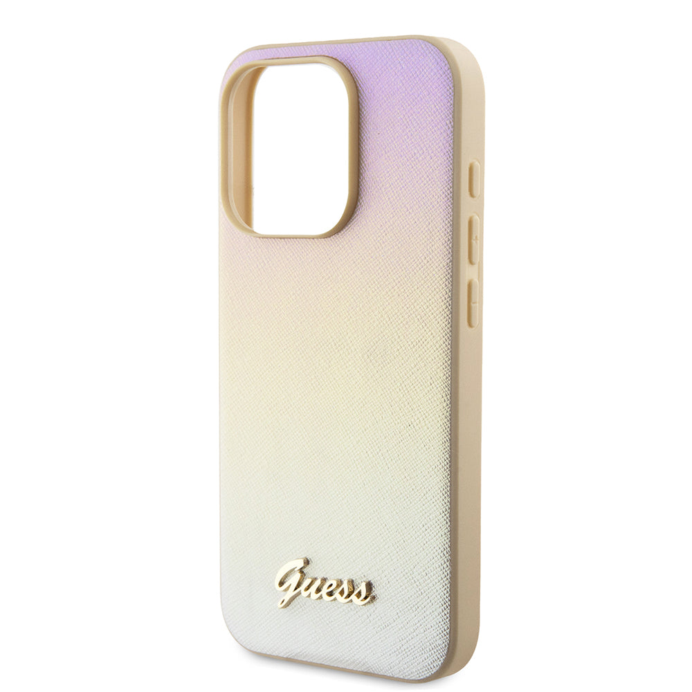 Hülle für Apple iPhone 15 Pro Max, Guess, Saffiano Iridescent Script, Gold