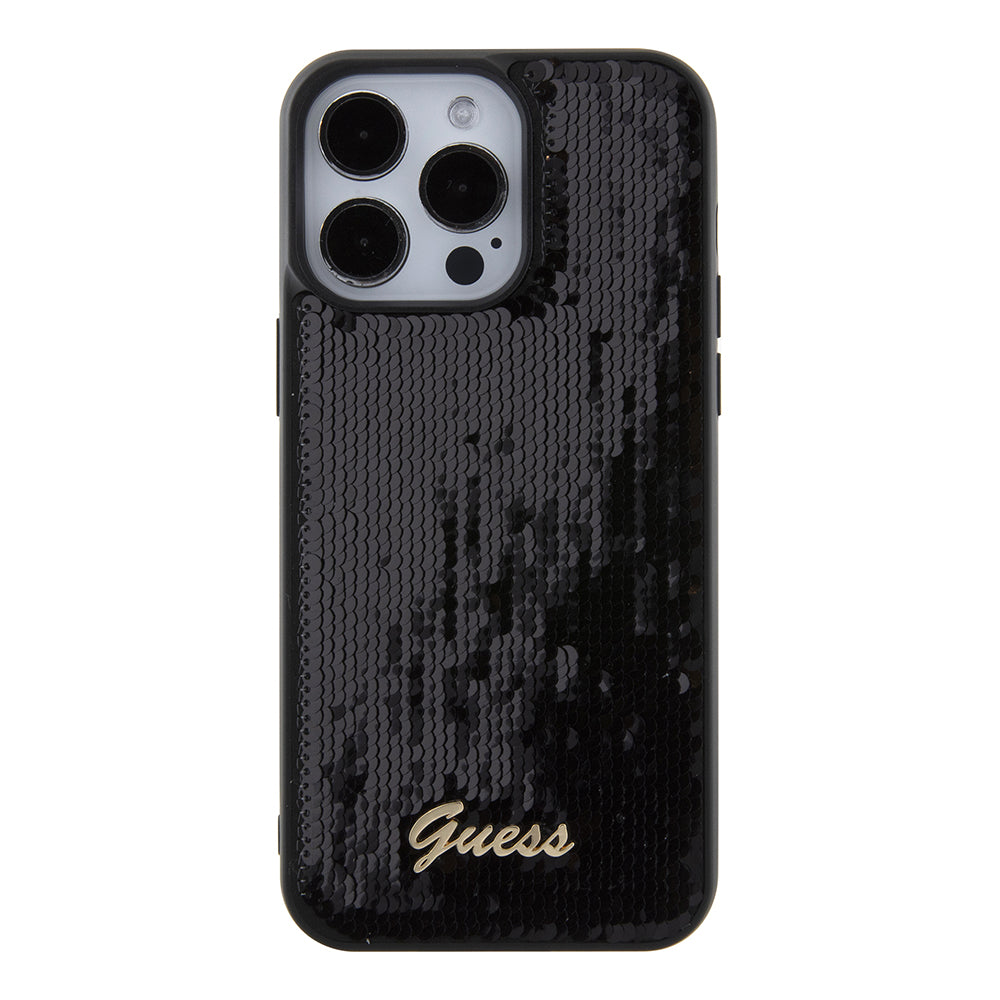Case for Apple iPhone 15 Pro Max, Guess, Sequin Script Logo, Black GUHCP15XPSFDGSK
