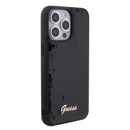 Case for Apple iPhone 15 Pro Max, Guess, Sequin Script Logo, Black GUHCP15XPSFDGSK