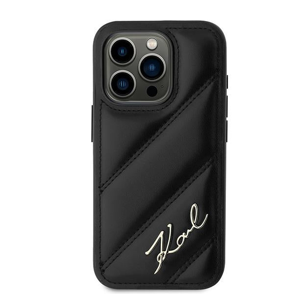Hülle für Apple iPhone 15 Pro Max, Karl Lagerfeld, Diagonal Quilted Script, Schwarz