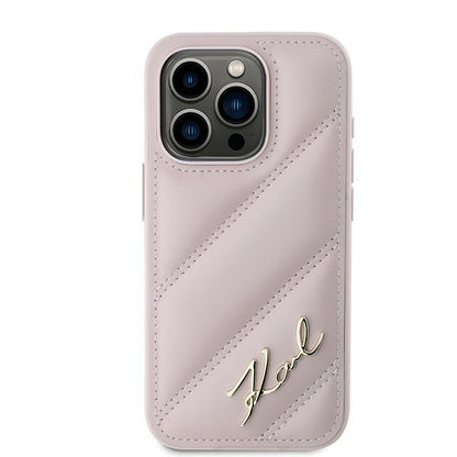 Hülle für Apple iPhone 15 Pro Max, Karl Lagerfeld, Diagonal Quilted Script, Rosa