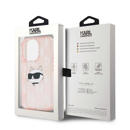 Case for Apple iPhone 15 Pro Max, Karl Lagerfeld, IML Luxury Monogram Choupette's Head, Pink