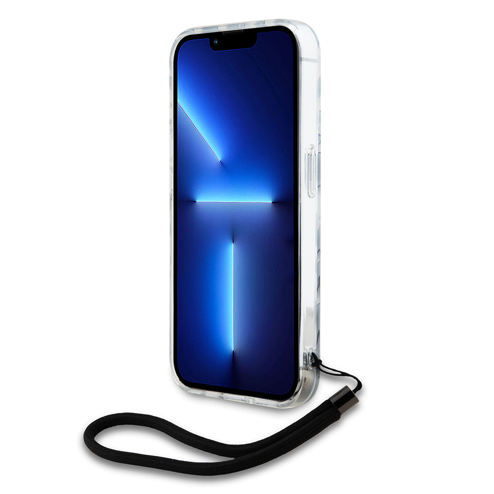 Hülle für Apple iPhone 15 Pro Max, Karl Lagerfeld, IML Luxury Zebra Muster mit Trageriemen, Schwarz