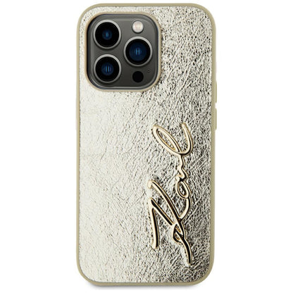 Hülle für Apple iPhone 15 Pro Max, Karl Lagerfeld, Metal Signature, Goldfarben
