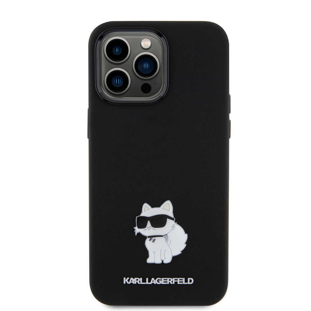 Hülle für Apple iPhone 15 Pro Max, Karl Lagerfeld, Silicone Choupette Metal, Schwarz
