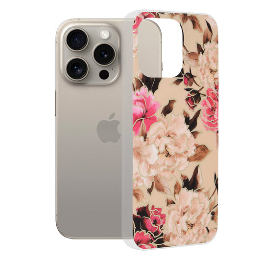 Hülle für Apple iPhone 15 Pro Max, Techsuit, Marble, Beige