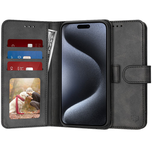 Hülle für Apple iPhone 15 Pro, Techsuit, Diary Book, Schwarz