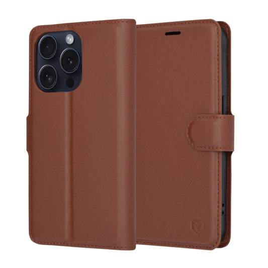 Hülle für Apple iPhone 15 Pro, Techsuit, Leder-Folio, Braun
