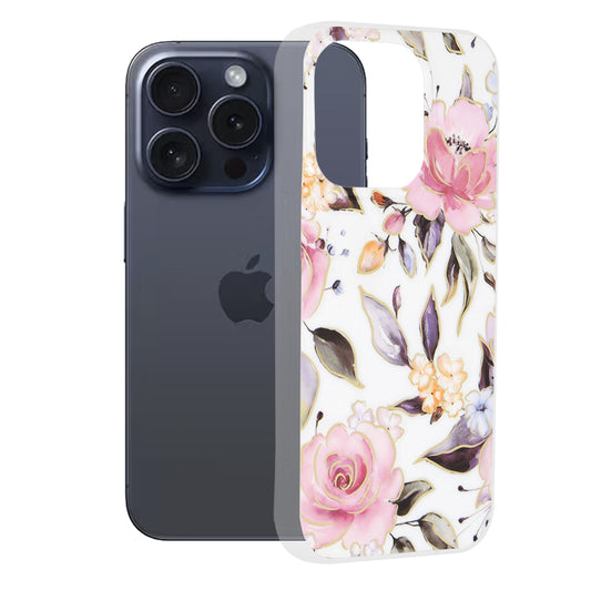 Hülle für Apple iPhone 15 Pro, Techsuit, Marble, Weiß