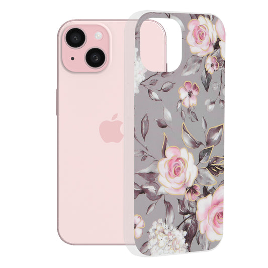 Hülle für Apple iPhone 15, Techsuit, Marble, Grau