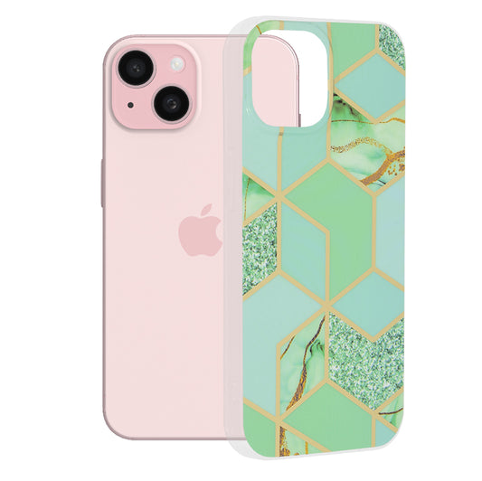 Hülle für Apple iPhone 15, Techsuit, Marble, Grün