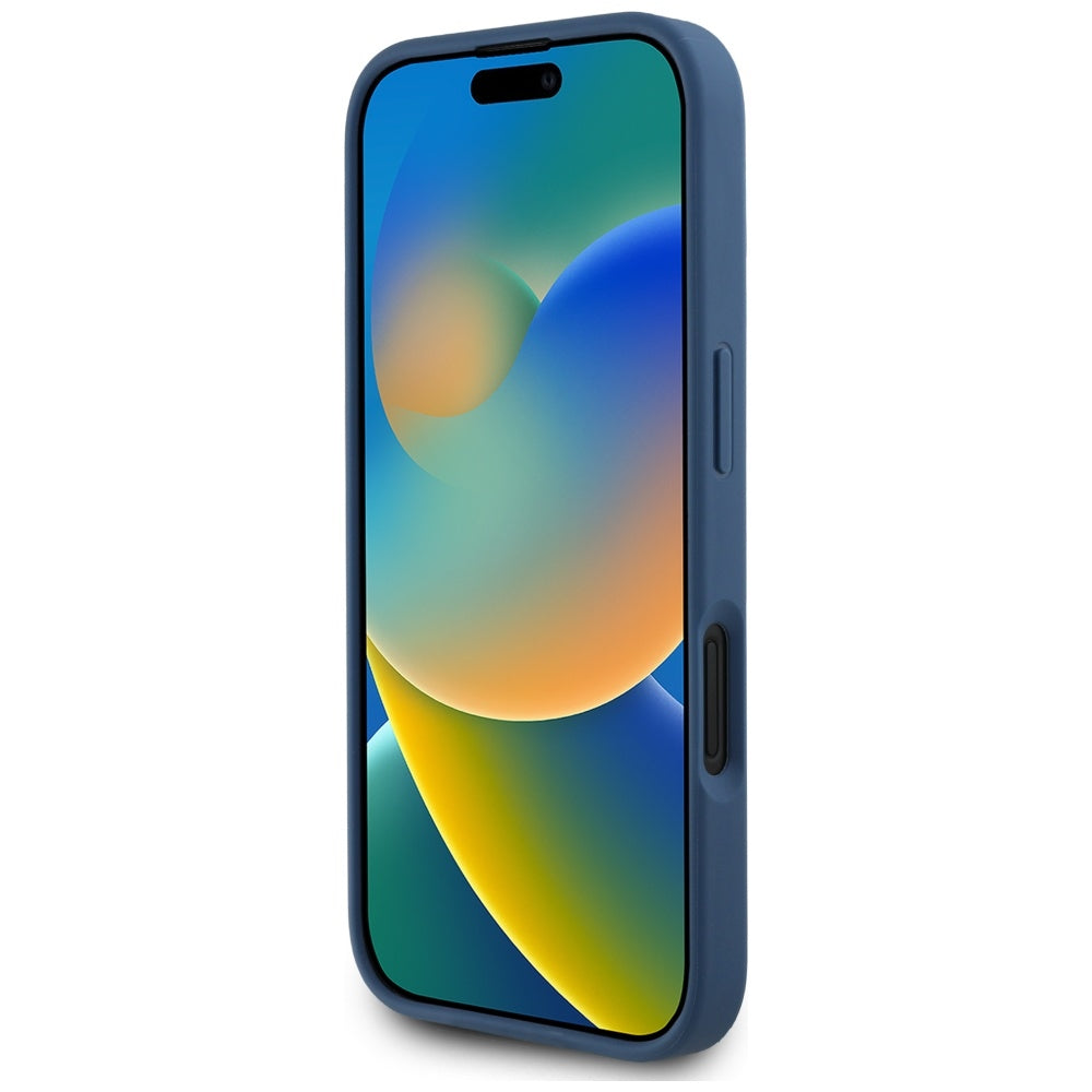 Hülle für Apple iPhone 16, Guess, 4G Grained Roses Big Logo, Blau