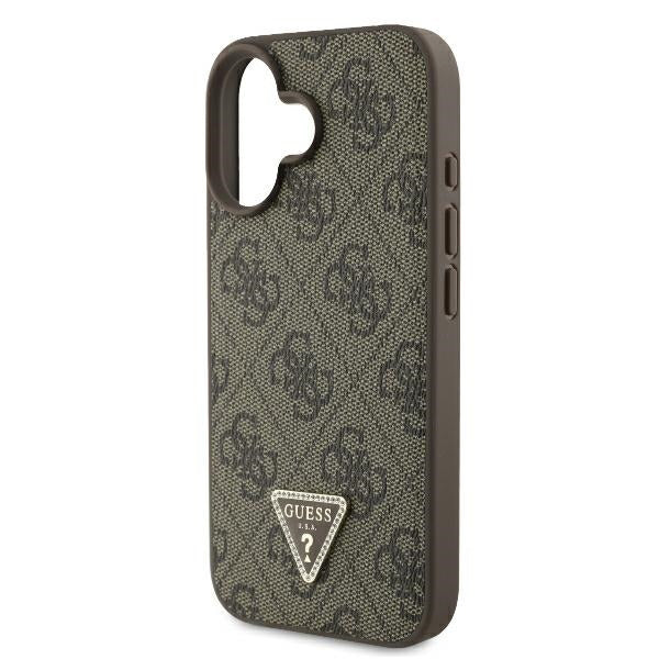 Hülle für Apple iPhone 16, Guess, 4G Triangle Strass, Braun