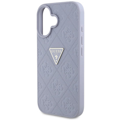 Hülle für Apple iPhone 16, Guess, Hot Stamp 4G Pattern Triangle Logo, Helles Lila