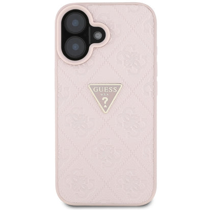 Hülle für Apple iPhone 16, Guess, Hot Stamp 4G Pattern Triangle Logo, Rosa