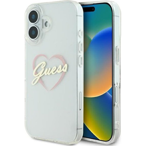 Hülle für Apple iPhone 16, Guess, IML Heart, Transparent