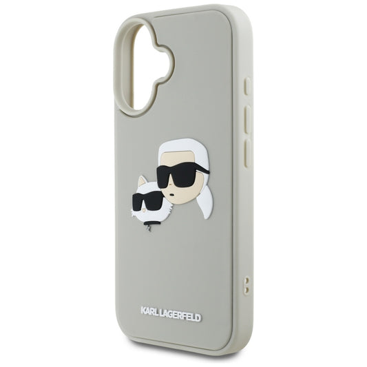 Hülle für Apple iPhone 16, Karl Lagerfeld, 3D Rubber Karl & Choupette, Beige
