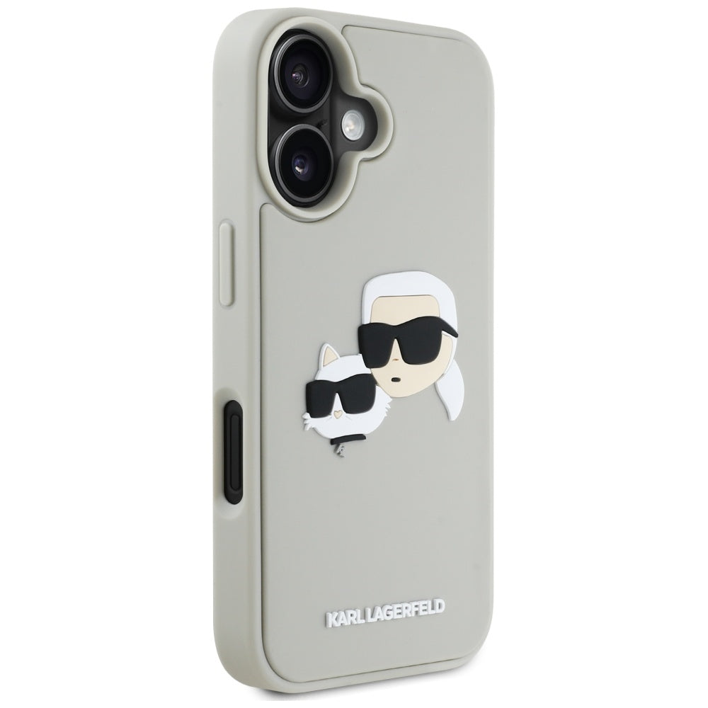 Hülle für Apple iPhone 16, Karl Lagerfeld, 3D Rubber Karl & Choupette, Beige